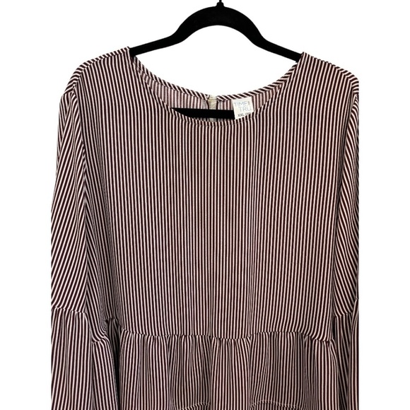 Time & Tru Plus Size Burgundy Stripe Bell Sleeve Ruffle Hem Top Size XXL - Picture 4 of 4